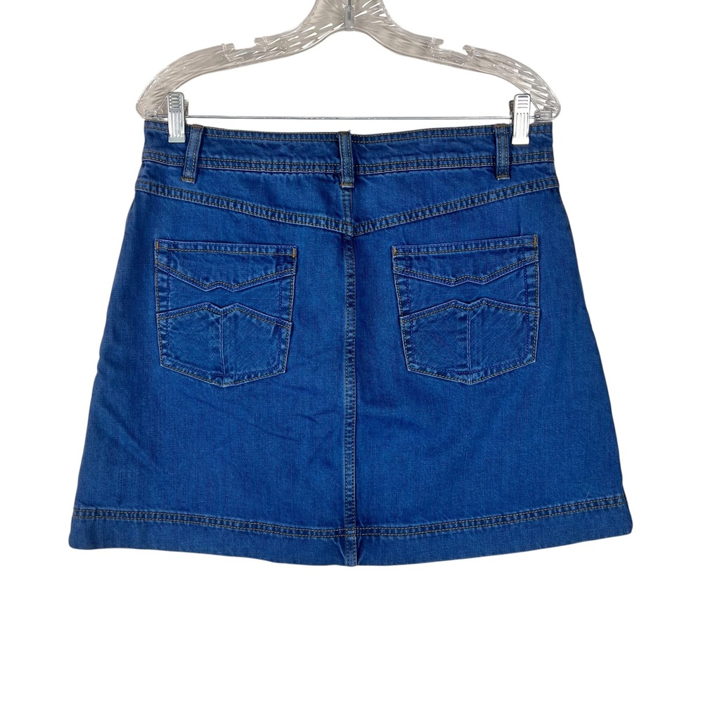 Free People Denim Mini Skirt Blue Button Front A-Line Size 31 Mid Wash - Picture 3 of 10
